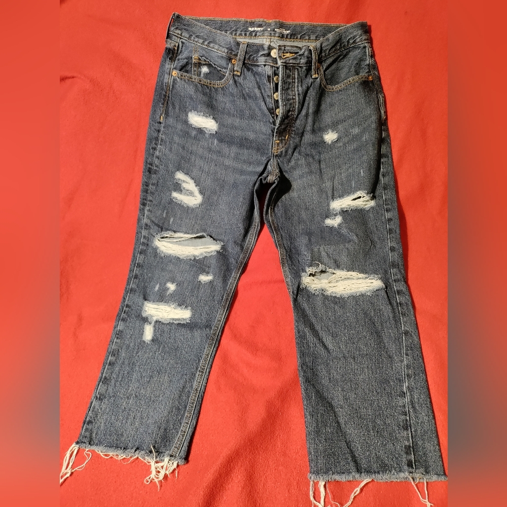 Old Navy High Rise Button-Fly Slouchy Straight Cropped Non-Stretch Jeans Size 12